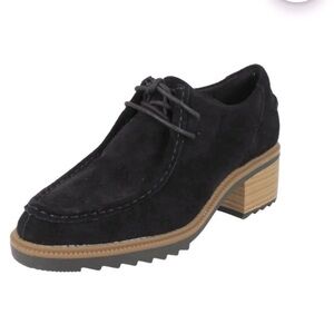 Clarks Somerset Balmer Willow Black Shoes Lace Up Block Heel Oxford, Size 8.5